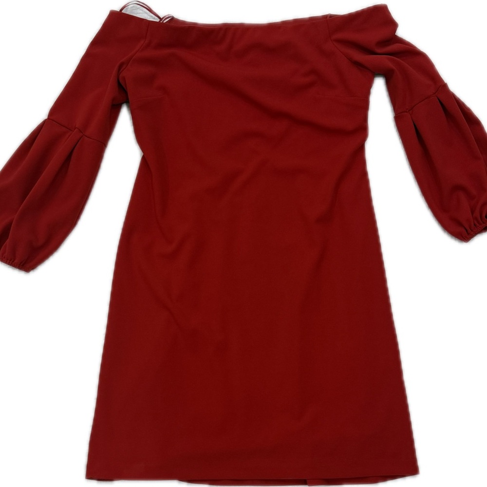Vince Camuto Red Off-Shoulder Long Sleeve Dress